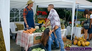 Customer fucks the farmers wife in public at the market